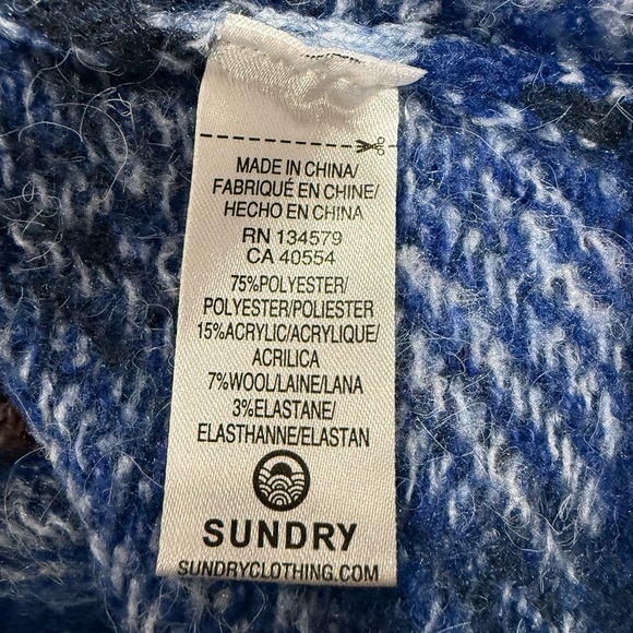 SUNDRY WOMEN'S FAIRISLE CREW NECK SWEATER IN DEEP NAVY S, M - Picture 8 of 13